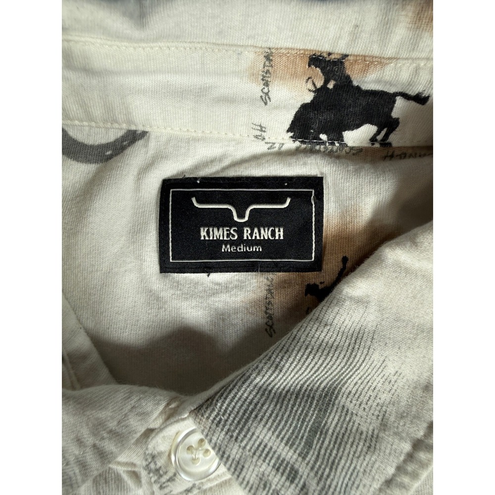 Kimes Ranch Mens M Bayard Polo Shirt Western Bronc Rider Horseshoe Print Cream - Picture 2 of 9